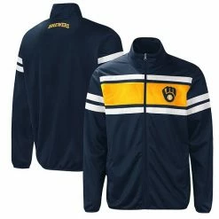 Men's G-III Sports By Carl Banks Navy/Gold Milwaukee Brewers Power Pitcher Full-Zip Track Jacket