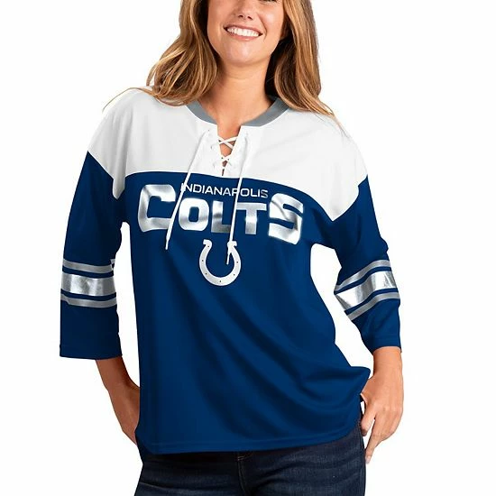 Women's G-III 4Her by Carl Banks Royal/White Indianapolis Colts Double Team Three-Quarter Sleeve Lace-Up T-Shirt Women's G-III 4Her By Carl Banks Royal/White Indianapolis Colts Double Team Three-Quarter Sleeve Lace-Up T-Shirt -G-III Sales Store unnamed file 4194
