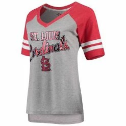 Women's G-III 4Her By Carl Banks Gray/Red St. Louis Cardinals Goal Line Raglan V-Neck T-Shirt -G-III Sales Store unnamed file 4231