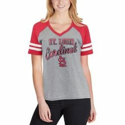 Women's G-III 4Her By Carl Banks Gray/Red St. Louis Cardinals Goal Line Raglan V-Neck T-Shirt -G-III Sales Store unnamed file 4233