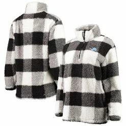 Women's G-III 4Her By Carl Banks Black Detroit Lions Sherpa Plaid Quarter-Zip Jacket