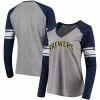 Women's G-III 4Her By Carl Banks Gray/Navy Milwaukee Brewers Franchise Tri-Blend Raglan Long Sleeve T-Shirt