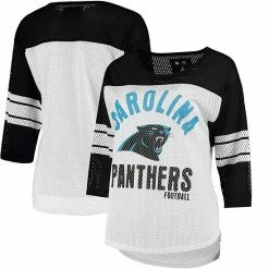 Women's G-III 4Her By Carl Banks White/Black Carolina Panthers First Team Three-Quarter Sleeve Mesh T-Shirt