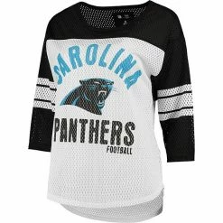 Women's G-III 4Her By Carl Banks White/Black Carolina Panthers First Team Three-Quarter Sleeve Mesh T-Shirt -G-III Sales Store unnamed file 4331