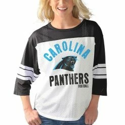 Women's G-III 4Her By Carl Banks White/Black Carolina Panthers First Team Three-Quarter Sleeve Mesh T-Shirt -G-III Sales Store unnamed file 4333