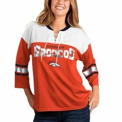 Women's G-III 4Her By Carl Banks Orange/White Denver Broncos Double Team Three-Quarter Sleeve Lace-Up T-Shirt