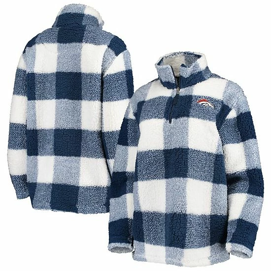Women's G-III 4Her by Carl Banks Navy Denver Broncos Sherpa Plaid Quarter-Zip Jacket Women's G-III 4Her By Carl Banks Navy Denver Broncos Sherpa Plaid Quarter-Zip Jacket -G-III Sales Store unnamed file 4369
