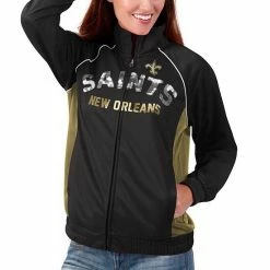 Women's G-III 4Her By Carl Banks Black/Gold New Orleans Saints Backfield Raglan Full-Zip Track Jacket -G-III Sales Store unnamed file 4386
