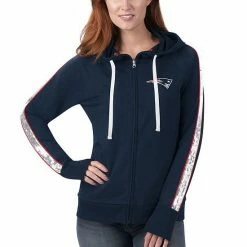 Women's G-III 4Her By Carl Banks Navy New England Patriots Game Changer Raglan Full-Zip Hoodie
