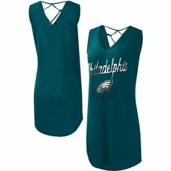 Women's G-III 4Her By Carl Banks Midnight Green Philadelphia Eagles Game Time Swim V-Neck Cover-Up Dress