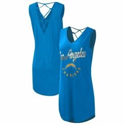 Women's G-III 4Her By Carl Banks Powder Blue Los Angeles Chargers Game Time Swim V-Neck Cover-Up Dress