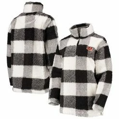 Women's G-III 4Her By Carl Banks Black Cincinnati Bengals Sherpa Plaid Quarter-Zip Jacket