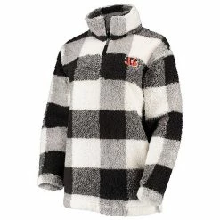 Women's G-III 4Her By Carl Banks Black Cincinnati Bengals Sherpa Plaid Quarter-Zip Jacket -G-III Sales Store unnamed file 4606