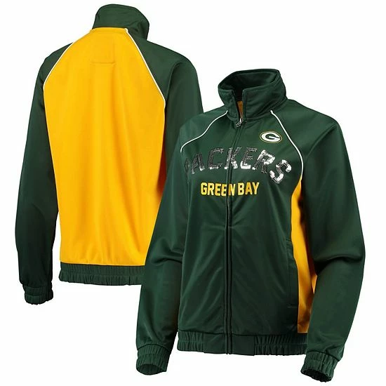 Women's G-III 4Her by Carl Banks Green/Gold Green Bay Packers Backfield Raglan Full-Zip Track Jacket Women's G-III 4Her By Carl Banks Green/Gold Green Bay Packers Backfield Raglan Full-Zip Track Jacket -G-III Sales Store unnamed file 4639
