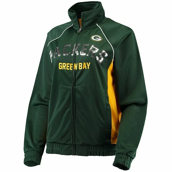 Women's G-III 4Her by Carl Banks Green/Gold Green Bay Packers Backfield Raglan Full-Zip Track Jacket Women's G-III 4Her By Carl Banks Green/Gold Green Bay Packers Backfield Raglan Full-Zip Track Jacket -G-III Sales Store unnamed file 4641