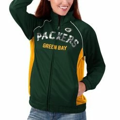 Women's G-III 4Her By Carl Banks Green/Gold Green Bay Packers Backfield Raglan Full-Zip Track Jacket 4 Women's G-III 4Her By Carl Banks Green/Gold Green Bay Packers Backfield Raglan Full-Zip Track Jacket -G-III Sales Store unnamed file 4643