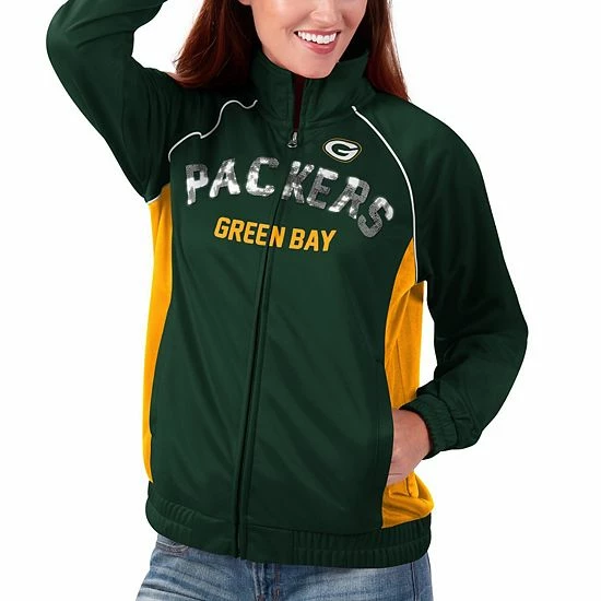 Women's G-III 4Her by Carl Banks Green/Gold Green Bay Packers Backfield Raglan Full-Zip Track Jacket Women's G-III 4Her By Carl Banks Green/Gold Green Bay Packers Backfield Raglan Full-Zip Track Jacket -G-III Sales Store unnamed file 4643