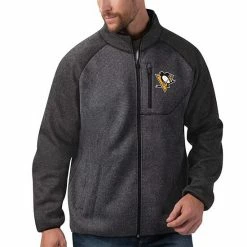 Men's G-III Sports By Carl Banks Charcoal/Black Pittsburgh Penguins Switchback Transitional Raglan Full-Zip Jacket -G-III Sales Store unnamed file 4648