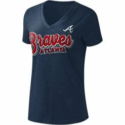 Women's G-III 4Her By Carl Banks Navy Atlanta Braves First Place V-Neck T-Shirt