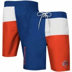 Men's G-III Sports By Carl Banks Blue/Orange New York Knicks Breeze Color Block Swim Trunks