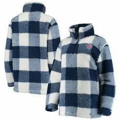 Women's G-III Sports By Carl Banks Navy/White Chicago Cubs Sherpa Plaid Quarter-Zip Jacket