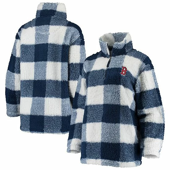 Women's G-III Sports By Carl Banks Navy/White Boston Red Sox Sherpa Plaid Quarter-Zip Jacket 2 Women's G-III Sports By Carl Banks Navy/White Boston Red Sox Sherpa Plaid Quarter-Zip Jacket - Image 2