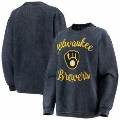Women's G-III 4Her By Carl Banks Navy Milwaukee Brewers Script Comfy Cord Pullover Sweatshirt
