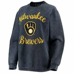Women's G-III 4Her By Carl Banks Navy Milwaukee Brewers Script Comfy Cord Pullover Sweatshirt -G-III Sales Store unnamed file 4775