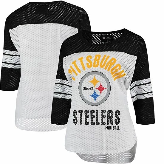 Women's G-III 4Her by Carl Banks White/Black Pittsburgh Steelers First Team Three-Quarter Sleeve Mesh T-Shirt Women's G-III 4Her By Carl Banks White/Black Pittsburgh Steelers First Team Three-Quarter Sleeve Mesh T-Shirt -G-III Sales Store unnamed file 478