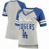 Women's G-III 4Her By Carl Banks Heathered Gray/Royal Los Angeles Dodgers Goal Line Raglan V-Neck T-Shirt