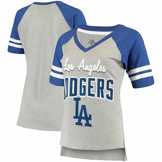 Women's G-III 4Her by Carl Banks Heathered Gray/Royal Los Angeles Dodgers Goal Line Raglan V-Neck T-Shirt Women's G-III 4Her By Carl Banks Heathered Gray/Royal Los Angeles Dodgers Goal Line Raglan V-Neck T-Shirt -G-III Sales Store unnamed file 4788