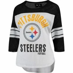 Women's G-III 4Her By Carl Banks White/Black Pittsburgh Steelers First Team Three-Quarter Sleeve Mesh T-Shirt 2 Women's G-III 4Her By Carl Banks White/Black Pittsburgh Steelers First Team Three-Quarter Sleeve Mesh T-Shirt -G-III Sales Store unnamed file 479