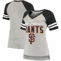 Women's G-III 4Her By Carl Banks Heathered Gray/Black San Francisco Giants Goal Line Raglan V-Neck T-Shirt