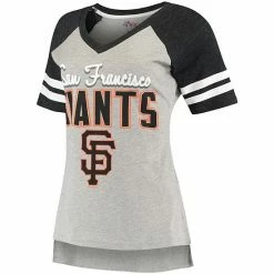 Women's G-III 4Her By Carl Banks Heathered Gray/Black San Francisco Giants Goal Line Raglan V-Neck T-Shirt -G-III Sales Store unnamed file 4793