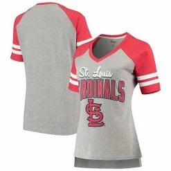 Women's G-III 4Her By Carl Banks Heathered Gray/Red St. Louis Cardinals Goal Line Raglan V-Neck T-Shirt