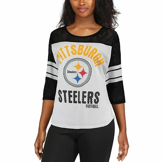 Women's G-III 4Her by Carl Banks White/Black Pittsburgh Steelers First Team Three-Quarter Sleeve Mesh T-Shirt Women's G-III 4Her By Carl Banks White/Black Pittsburgh Steelers First Team Three-Quarter Sleeve Mesh T-Shirt -G-III Sales Store unnamed file 481