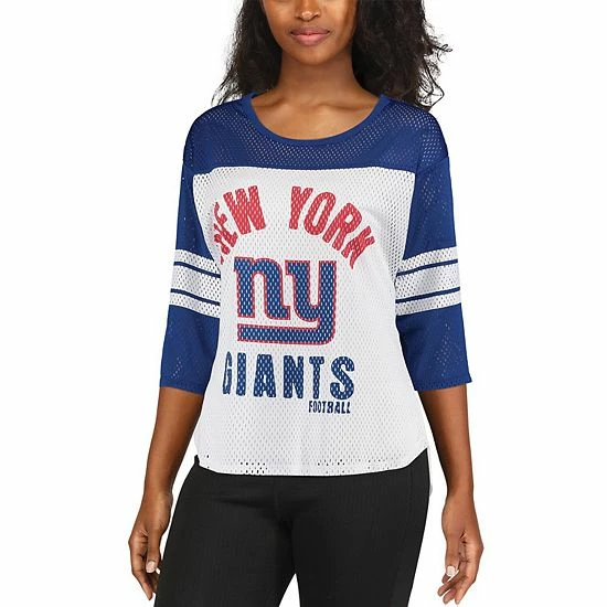 Women's G-III 4Her by Carl Banks White/Royal New York Giants First Team Three-Quarter Sleeve Mesh T-Shirt Women's G-III 4Her By Carl Banks White/Royal New York Giants First Team Three-Quarter Sleeve Mesh T-Shirt -G-III Sales Store unnamed file 4818