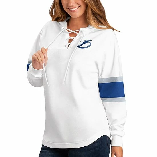 Women's G-III Sports By Carl Banks White Tampa Bay Lightning Game Plan Lace-Up Long Sleeve Hooded Top 2 Women's G-III Sports By Carl Banks White Tampa Bay Lightning Game Plan Lace-Up Long Sleeve Hooded Top - Image 2