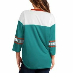 Women's G-III 4Her By Carl Banks Aqua/White Miami Dolphins Double Team Three-Quarter Sleeve Lace-Up T-Shirt -G-III Sales Store unnamed file 4859