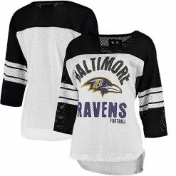 Women's G-III 4Her By Carl Banks White/Black Baltimore Ravens First Team Three-Quarter Sleeve Mesh T-Shirt