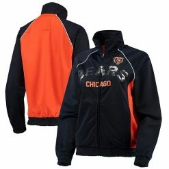 Women's G-III 4Her By Carl Banks Navy/Orange Chicago Bears Backfield Raglan Full-Zip Track Jacket