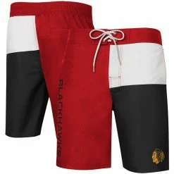 Men's G-III Sports By Carl Banks Red/Black Chicago Blackhawks Breeze Swim Trunks