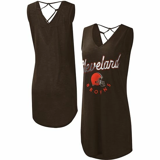 Women's G-III 4Her By Carl Banks Brown Cleveland Browns Game Time Swim V-Neck Cover-Up Dress