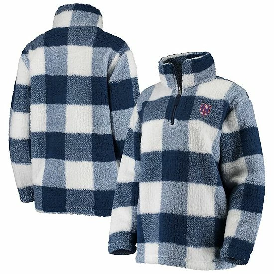 Women's G-III Sports By Carl Banks Navy/White New York Mets Sherpa Plaid Quarter-Zip Jacket 2 Women's G-III Sports By Carl Banks Navy/White New York Mets Sherpa Plaid Quarter-Zip Jacket - Image 2