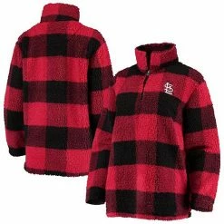 Women's G-III Sports By Carl Banks Red/Black St. Louis Cardinals Sherpa Plaid Quarter-Zip Jacket