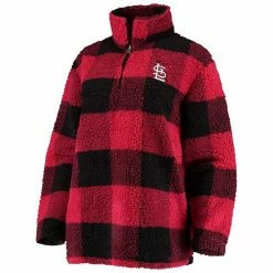 Women's G-III Sports By Carl Banks Red/Black St. Louis Cardinals Sherpa Plaid Quarter-Zip Jacket -G-III Sales Store unnamed file 5036