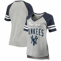 Women's G-III 4Her By Carl Banks Heathered Gray/Navy New York Yankees Goal Line Raglan V-Neck T-Shirt