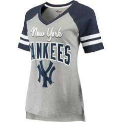 Women's G-III 4Her By Carl Banks Heathered Gray/Navy New York Yankees Goal Line Raglan V-Neck T-Shirt -G-III Sales Store unnamed file 5069