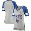 Women's G-III 4Her By Carl Banks Heathered Gray/Royal New York Mets Goal Line Raglan V-Neck T-Shirt