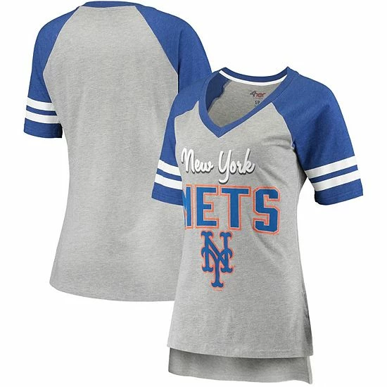 Women's G-III 4Her by Carl Banks Heathered Gray/Royal New York Mets Goal Line Raglan V-Neck T-Shirt Women's G-III 4Her By Carl Banks Heathered Gray/Royal New York Mets Goal Line Raglan V-Neck T-Shirt -G-III Sales Store unnamed file 5070